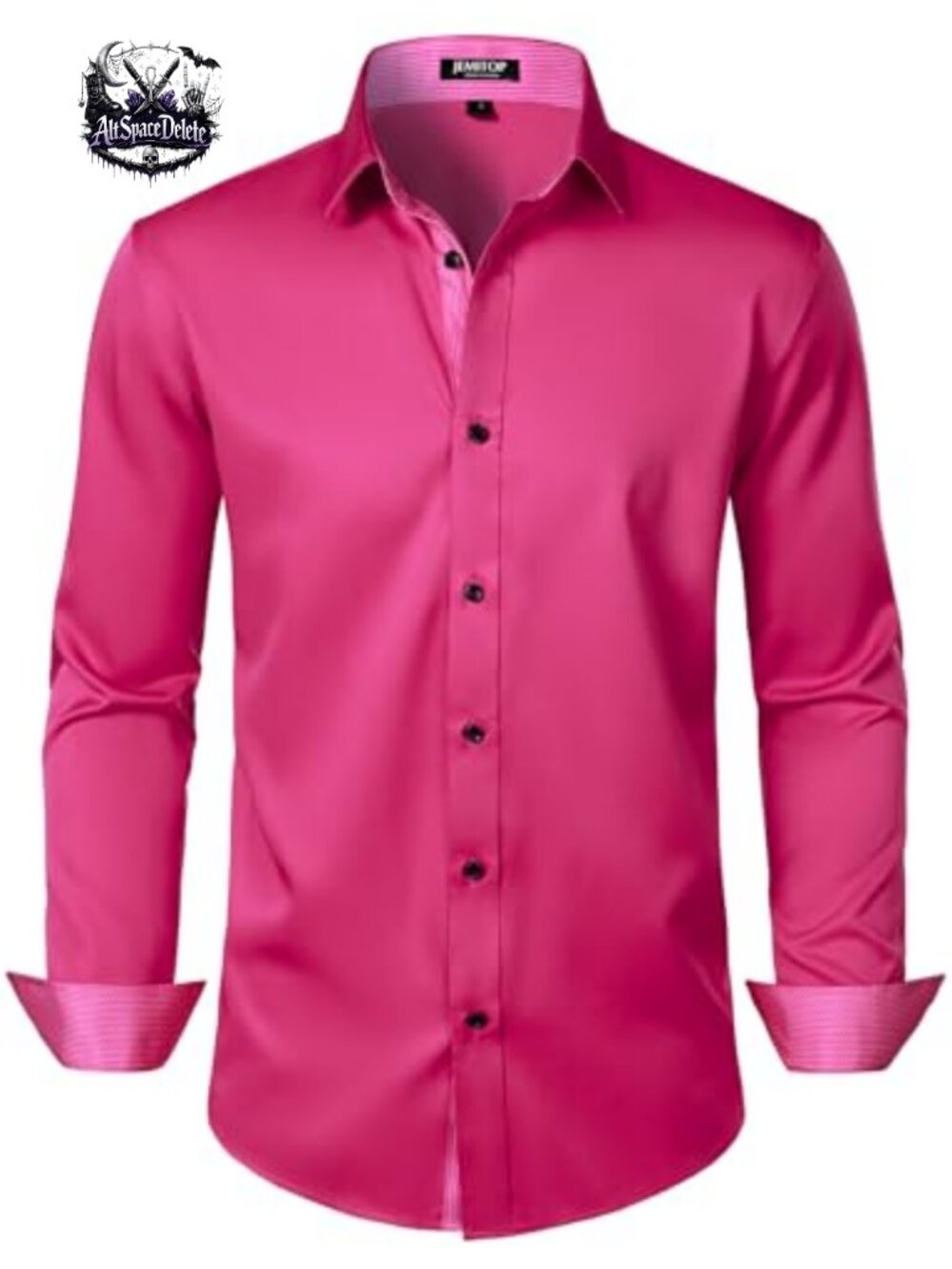 Men's Stretch Satin-Silk Dress Shirt Slim Fit Button Down